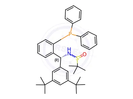 Chemical structure of N-((R)-(3,5-Di-tert-butylphenyl)(2-(diphenylphosphanyl)phenyl)methyl)-2-methylpropane-2-sulfinamide