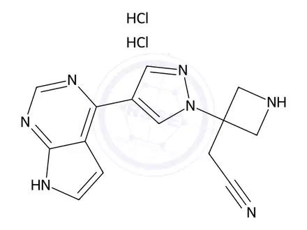 Chemical structure of 2-(3-(4-(7H-Pyrrolo[2,3-d]pyrimidin-4-yl)-1H-pyrazol-1-yl)azetidin-3-yl)acetonitrile Dihydrochloride