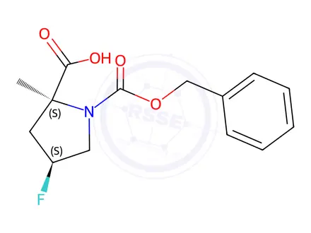 Chemical structure of (2S,4S)-1-((benzyloxy)carbonyl)-4-fluoro-2-methylpyrrolidine-2-carboxylic acid