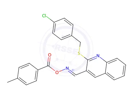 Chemical structure of (E)-2-((4-chlorobenzyl)thio)quinoline-3-carbaldehyde O-(4-methylbenzoyl) oxime
