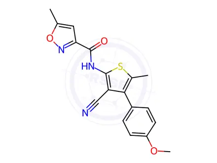 Chemical structure of N-[3-cyano-4-(4-methoxyphenyl)-5-methylthiophen-2-yl]-5-methyl-1,2-oxazole-3-carboxamide