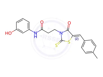 Chemical structure of (Z)-N-(3-hydroxyphenyl)-3-(5-(4-methylbenzylidene)-4-oxo-2-thioxothiazolidin-3-yl)propanamide