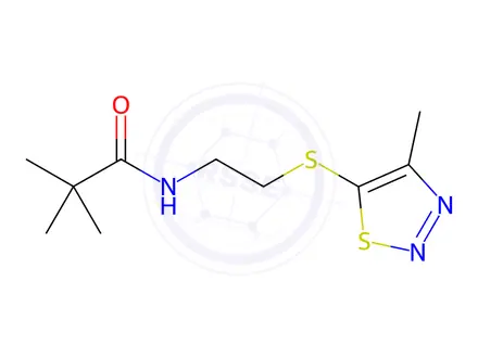 Chemical structure of N-(2-((4-methyl-1,2,3-thiadiazol-5-yl)thio)ethyl)pivalamide