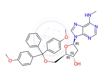 Chemical structure of 5'-O-[Bis(4-methoxyphenyl)phenylmethyl]-2'-deoxy-N-methyladenosine