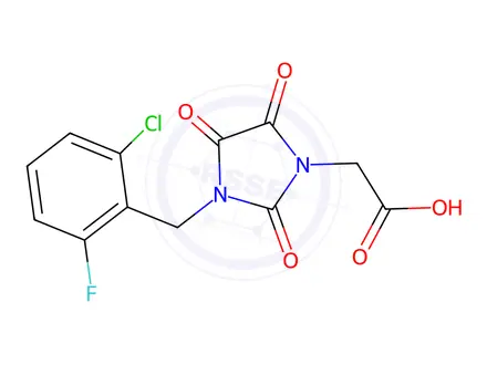 Chemical structure of 2-[3-(2-chloro-6-fluorobenzyl)-2,4,5-trioxo-1-imidazolidinyl]acetic acid