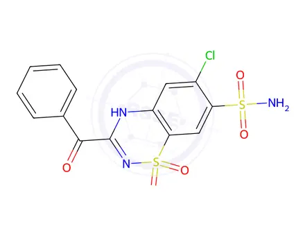 Chemical structure of 3-Benzoyl-6-chloro-4H-benzo[e][1,2,4]thiadiazine-7-sulfonamide 1,1-dioxide
