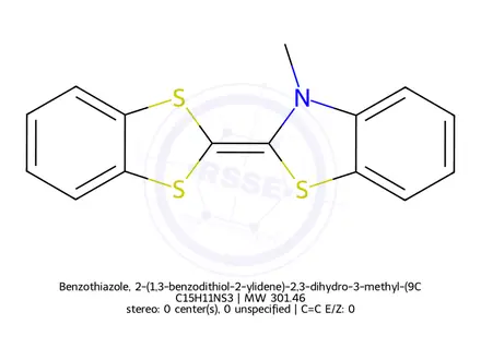 Chemical structure of Benzothiazole, 2-(1,3-benzodithiol-2-ylidene)-2,3-dihydro-3-methyl-(9CI)