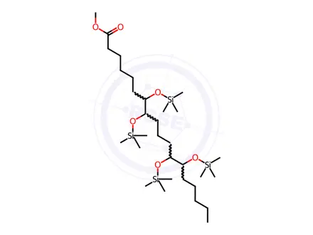 Chemical structure of 7,8,12,13-Tetrakis[(trimethylsilyl)oxy]octadecanoic acid methyl ester