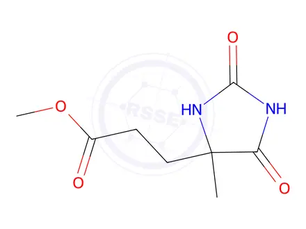 Chemical structure of methyl 3-(4-methyl-2,5-dioxoimidazolidin-4-yl)propanoate