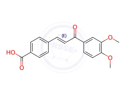 Chemical structure of (E)-4-(3-(3,4-Dimethoxyphenyl)-3-oxoprop-1-en-1-yl)benzoic acid