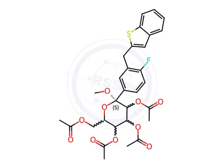 Chemical structure of Ipragliflozin O-methyl Tetraacetyl Impurity
