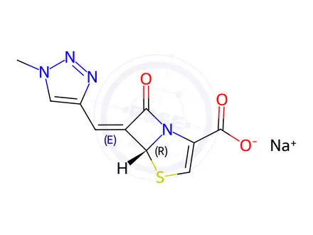 Chemical structure of Sodium (R,Z)-6-((1-methyl-1H-1,2,3-triazol-4-yl)methylene)-7-oxo-4-thia-1-azabicyclo[3.2.0]hept-2-ene-2-carboxylate