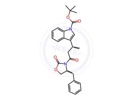 Chemical structure of tert-Butyl 3-[1-methyl-3-(4-benzyl-2-oxo-1,3-oxazol-idin-3-yl)-3-oxopropyl]indole-1-carboxylate