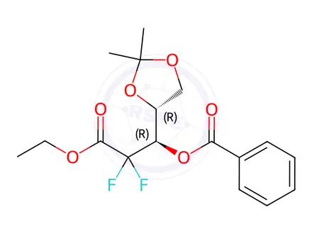 Chemical structure of (R)-1-((R)-2,2-Dimethyl-1,3-dioxolan-4-yl)-3-ethoxy-2,2-difluoro-3-oxopropyl Benzoate