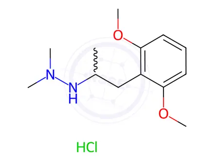 Chemical structure of Hydrazine, 1,1-dimethyl-2-(2,6-dimethoxy-alpha-methylphenethyl)-, hydr ochloride