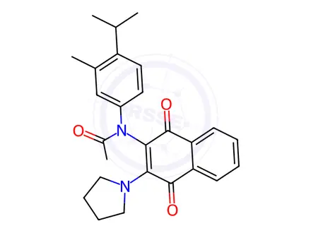 Chemical structure of N-[1,4-Dioxo-3-(pyrrolidin-1-yl)-1,4-dihydronaphthalen-2-yl]-N-[3-methyl-4-(propan-2-yl)phenyl]acetamide