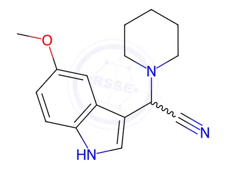 Chemical structure of 2-(5-Methoxy-1h-indol-3-yl)-2-(piperidin-1-yl)acetonitrile