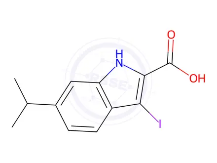 Chemical structure of 3-Iodo-6-(1-methylethyl)-1H-indole-2-carboxylic Acid