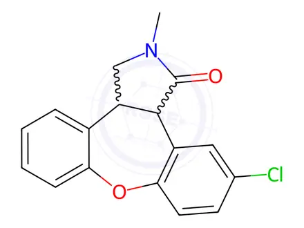 Chemical structure of 11-Chloro-2,3,3a,12b-tetrahydro-2-methyl-1H-dibenz[2,3:6,7]oxepino[4,5-c]pyrrol-1-one