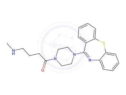 Chemical structure of 1-(4-(Dibenzo[b,f][1,4]thiazepin-11-yl)piperazin-1-yl)-4-(methylamino)butan-1-one