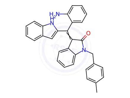 Chemical structure of (Z)-3-((2-Aminophenyl)(1H-indol-2-yl)methylene)-1-(4-methylbenzyl)indolin-2-one