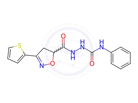 Chemical structure of N-phenyl-2-(3-(thiophen-2-yl)-4,5-dihydroisoxazole-5-carbonyl)hydrazine-1-carboxamide