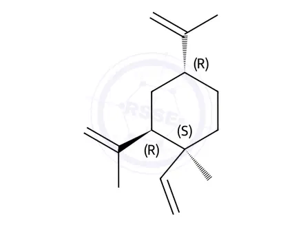 Chemical structure of Cyclohexane, 1-ethenyl-1-methyl-2,4-bis(1-methylethenyl)-, (1S,2R,4R)-