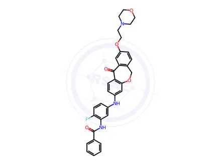 Chemical structure of Benzamide, N-[5-[[6,11-dihydro-9-[2-(4-morpholinyl)ethoxy]-11-oxodibenz[b,e]oxepin-3-yl]amino]-2-fluorophenyl]-