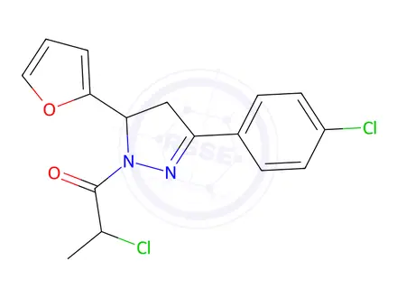 Chemical structure of 3-(4-chlorophenyl)-1-(2-chloropropanoyl)-5-(2-furyl)-4,5-dihydro-1H-pyrazole
