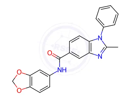 Chemical structure of N-(Benzo[d][1,3]dioxol-5-yl)-2-methyl-1-phenyl-1H-benzo[d]imidazole-5-carboxamide