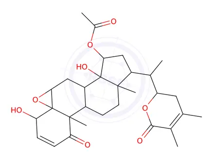 Chemical structure of [22R,(+)]-15α-Acetyloxy-5,6β-epoxy-4β,14β,22-trihydroxy-1-oxo-5β-ergosta-2,24-diene-26-oic acid 26,22-lactone