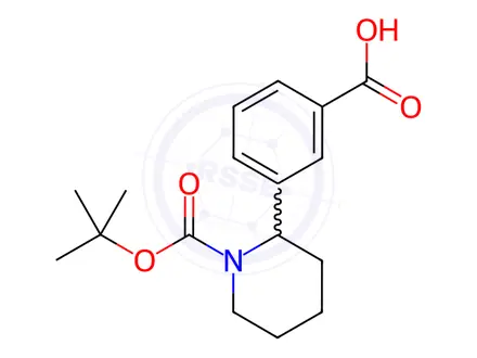 Chemical structure of 2-(3-Carboxyphenyl)-1-piperidinecarboxylic Acid 1-(1,1-Dimethylethyl) Ester