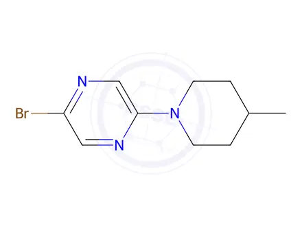 Chemical structure of 2-Bromo-5-(4-methylpiperidin-1-yl)pyrazine