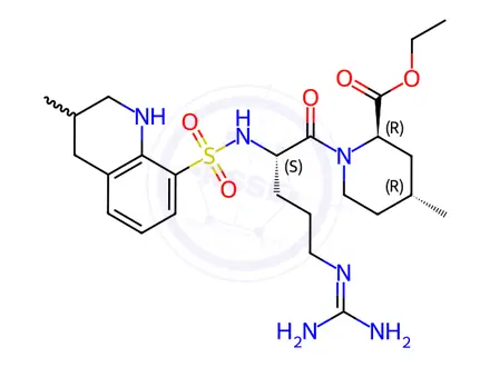 Chemical structure of (2R,4R)-Ethyl 1-((2S)-5-guanidino-2-(3-methyl-1,2,3,4-tetrahydroquinoline-8-sulfonamido)pentanoyl)-4-methylpiperidine-2-carboxylate