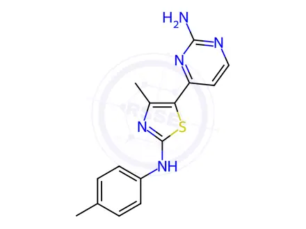 Chemical structure of 5-(2-Aminopyrimidin-4-yl)-4-methyl-N-(p-tolyl)thiazol-2-amine