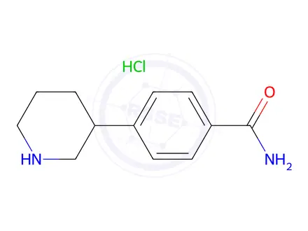 Chemical structure of 4-(Piperidin-3-yl)benzamide hydrochloride