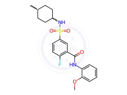 Chemical structure of Benzamide, 2-fluoro-N-(2-methoxyphenyl)-5-[[(4-methylcyclohexyl)amino]sulfonyl]-