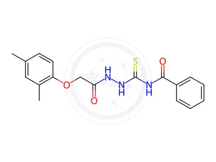 Chemical structure of N-(2-(2-(2,4-dimethylphenoxy)acetyl)hydrazine-1-carbonothioyl)benzamide