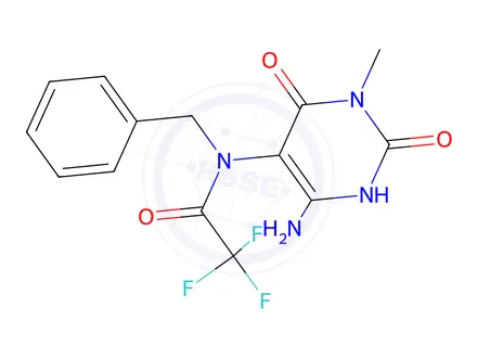 Chemical structure of Acetamide, N-(6-amino-1,2,3,4-tetrahydro-3-methyl-2,4-dioxo-5-pyrimidinyl)-2,2,2-trifluoro-N-(phenylmethyl)-(9CI)