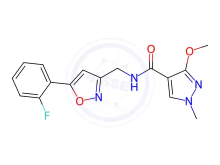 Chemical structure of N-((5-(2-Fluorophenyl)isoxazol-3-yl)methyl)-3-methoxy-1-methyl-1H-pyrazole-4-carboxamide
