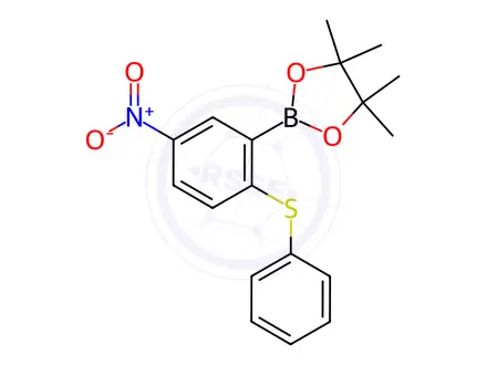 Chemical structure of 5-Nitro-2-(phenylsulfanyl)phenylboronic acid pinacol ester