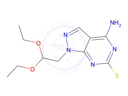 Chemical structure of 4-amino-6-methylthio-1-(2',2'-diethoxyethyl)-1H-pyrazolo(3,4-d)pyrimidine