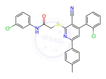 Chemical structure of N-(3-chlorophenyl)-2-((4-(2-chlorophenyl)-3-cyano-6-(p-tolyl)pyridin-2-yl)thio)acetamide