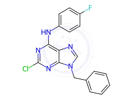 Chemical structure of 9-Benzyl-2-chloro-N-(4-fluorophenyl)-9H-purin-6-amine hydrochloride
