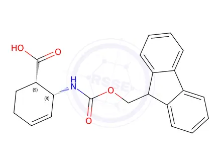 Chemical structure of (1S,2R)-2-((((9H-fluoren-9-yl)methoxy)carbonyl)amino)cyclohex-3-ene-1-carboxylic acid