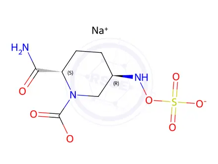 Chemical structure of sodium ((3R,6S)-6-carbamoyl-1-(ethoxycarbonyl)piperidin-3-yl)amino sulfate