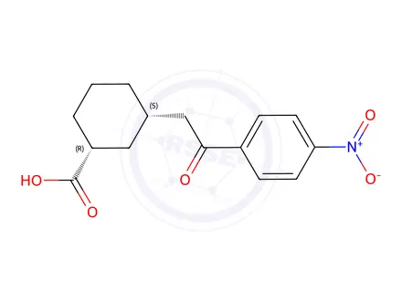 Chemical structure of (1R,3S)-3-(2-(4-nitrophenyl)-2-oxoethyl)cyclohexane-1-carboxylic acid