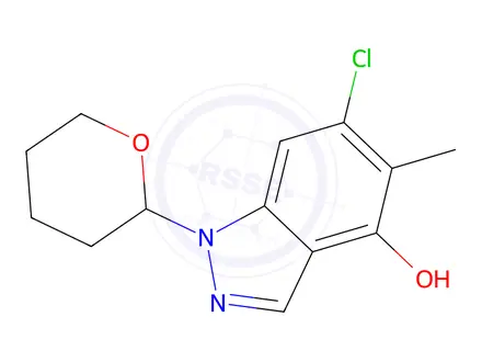Chemical structure of 6-Chloro-5-methyl-1-(tetrahydro-2H-pyran-2-yl)-1H-indazol-4-ol