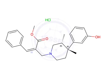Chemical structure of Methyl (Z)-2-(((3R,4R)-4-(3-hydroxyphenyl)-3,4-dimethylpiperidin-1-yl)methyl)-3-phenylacrylate hydrochloride