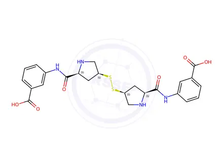 Chemical structure of 3,3'-(((2S,2'S,4S,4'S)-4,4'-disulfanediylbis(pyrrolidine-4,2-diyl-2-carbonyl))bis(azanediyl))dibenzoic acid